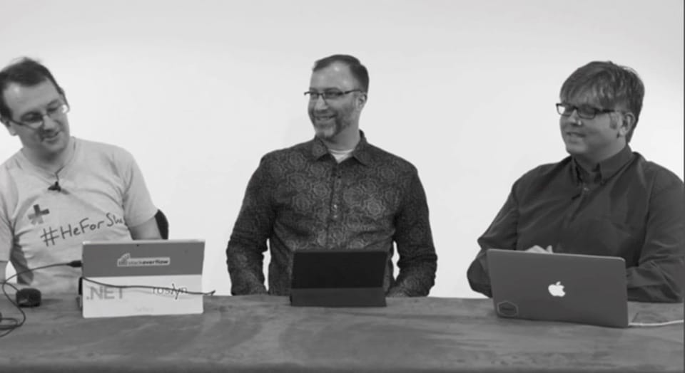 Me, sitting between Jon Skeet and K. Scott Allen, pretending I know what they're talking about.