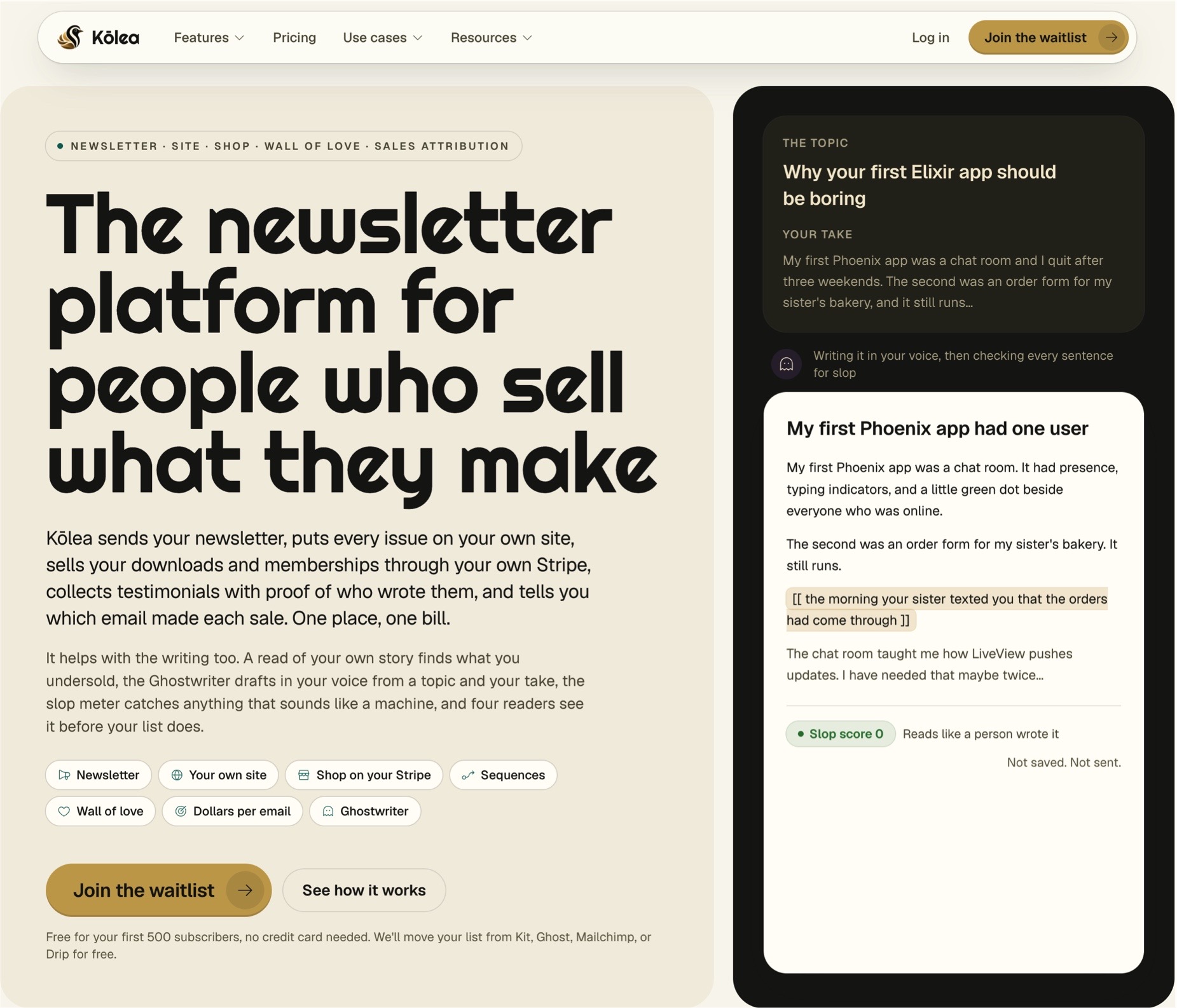 The Kōlea editor with the slop meter and reader council